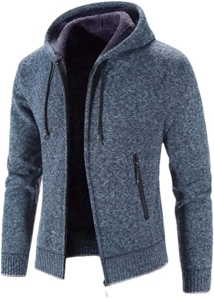 

Мужской свитер-кардиган с капюшоном, теплый, на молнии
