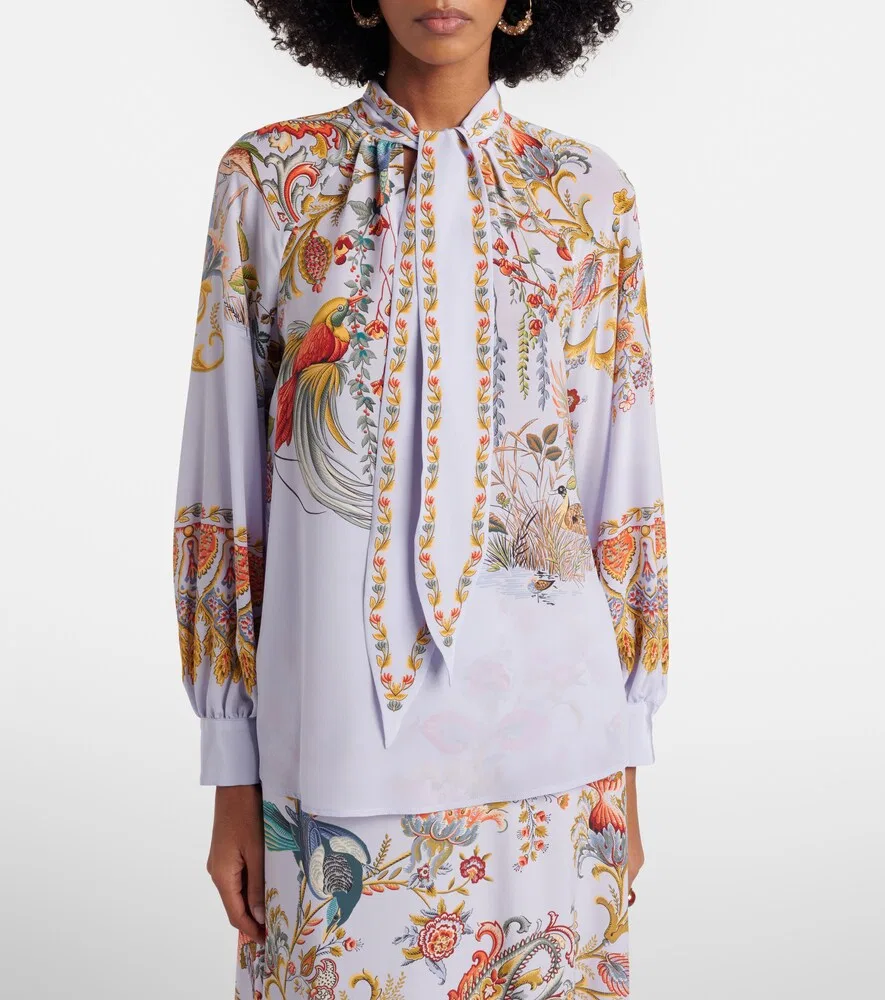 Полупрозрачная жаккардовая блузка Etro, синий — фото 3