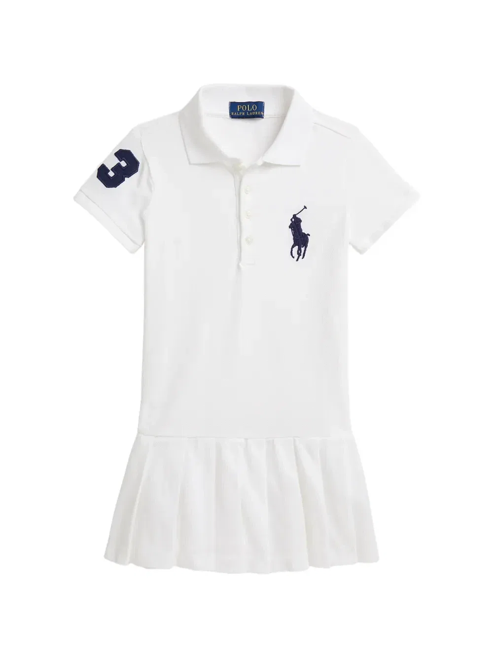 Платье с логотипом и плиссировкой Polo Ralph Lauren Kids, белый