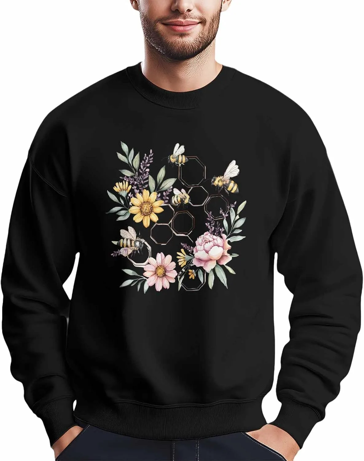 

Мужской свитшот с принтом пчелы и пиона Winvebermior