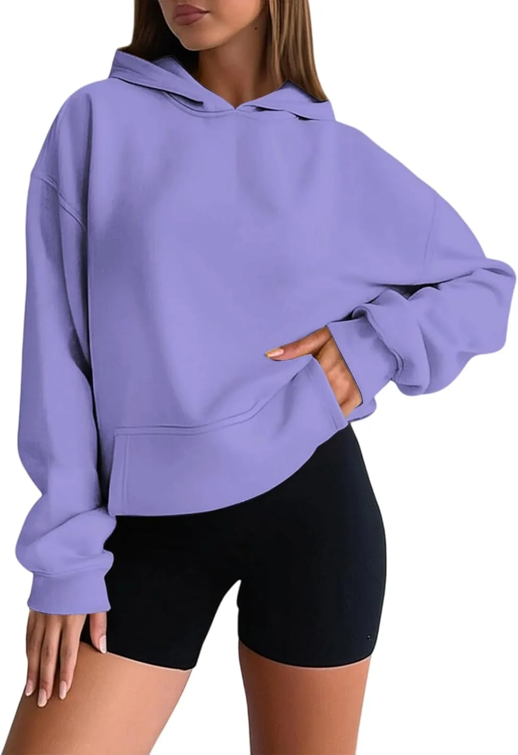 

Оверсайз худи для женщин Plus Size с длинными рукавами и карманами Drymnoc