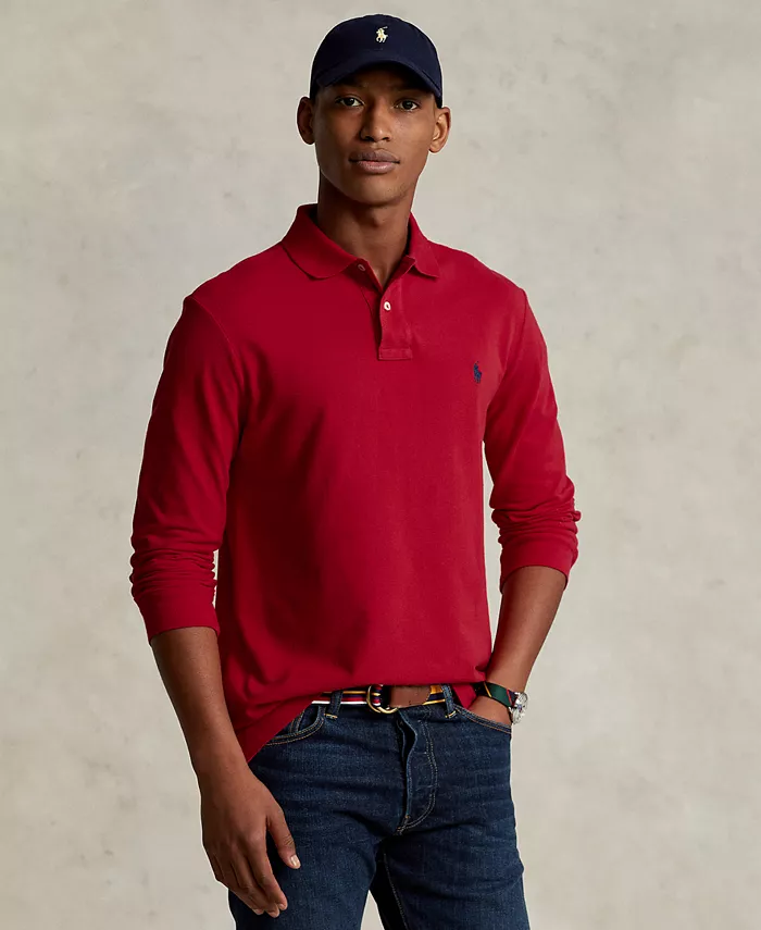 

Мужская классическая поло с длинным рукавом из сетчатой ткани Polo Ralph Lauren, красный