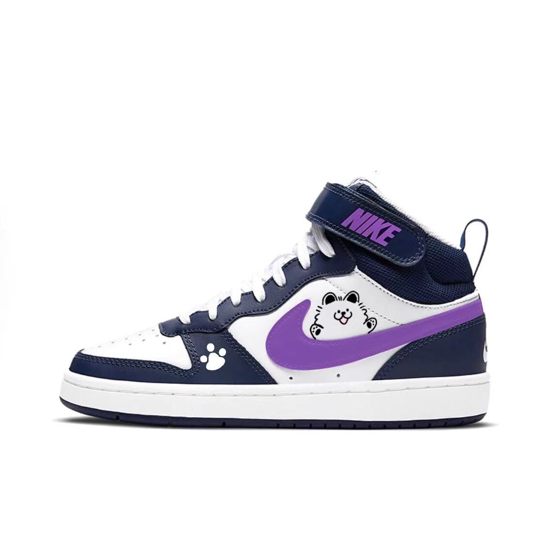 

Nike Court Borough Purple Wisteria нескользящие устойчивые к истиранию высокие кроссовки для скейтбординга navy blue детские