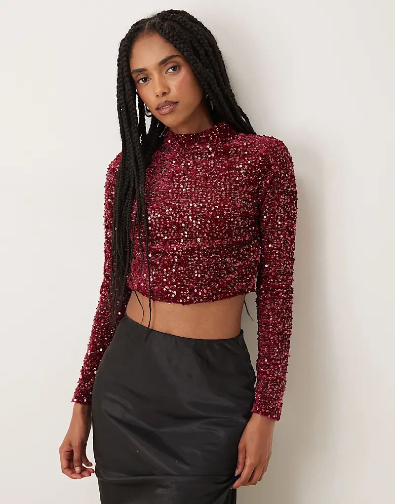 

Укороченный топ Collective The Label с высоким воротом из розового бархата с пайетками