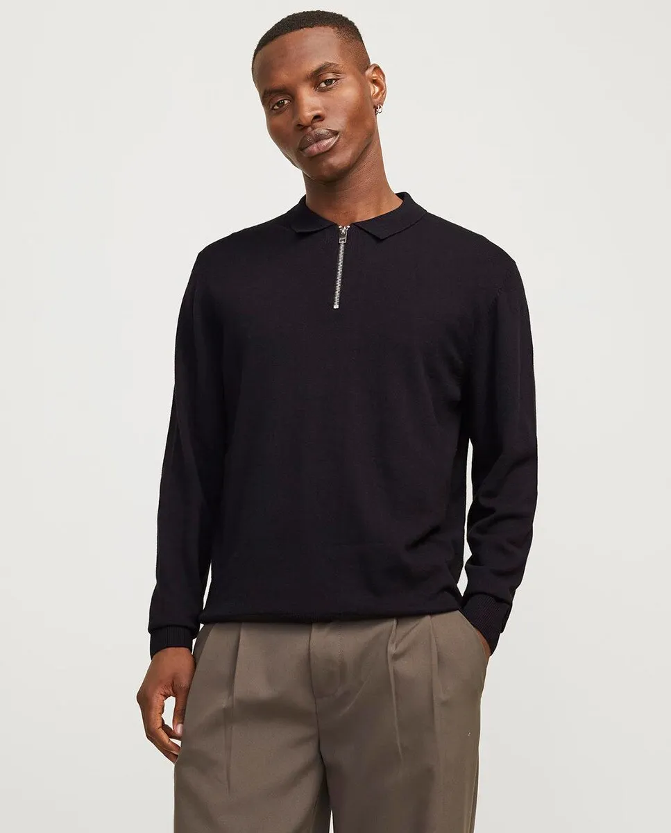 

Мужской вязаный свитер с застежкой-молнией на шее Jack & Jones, черный
