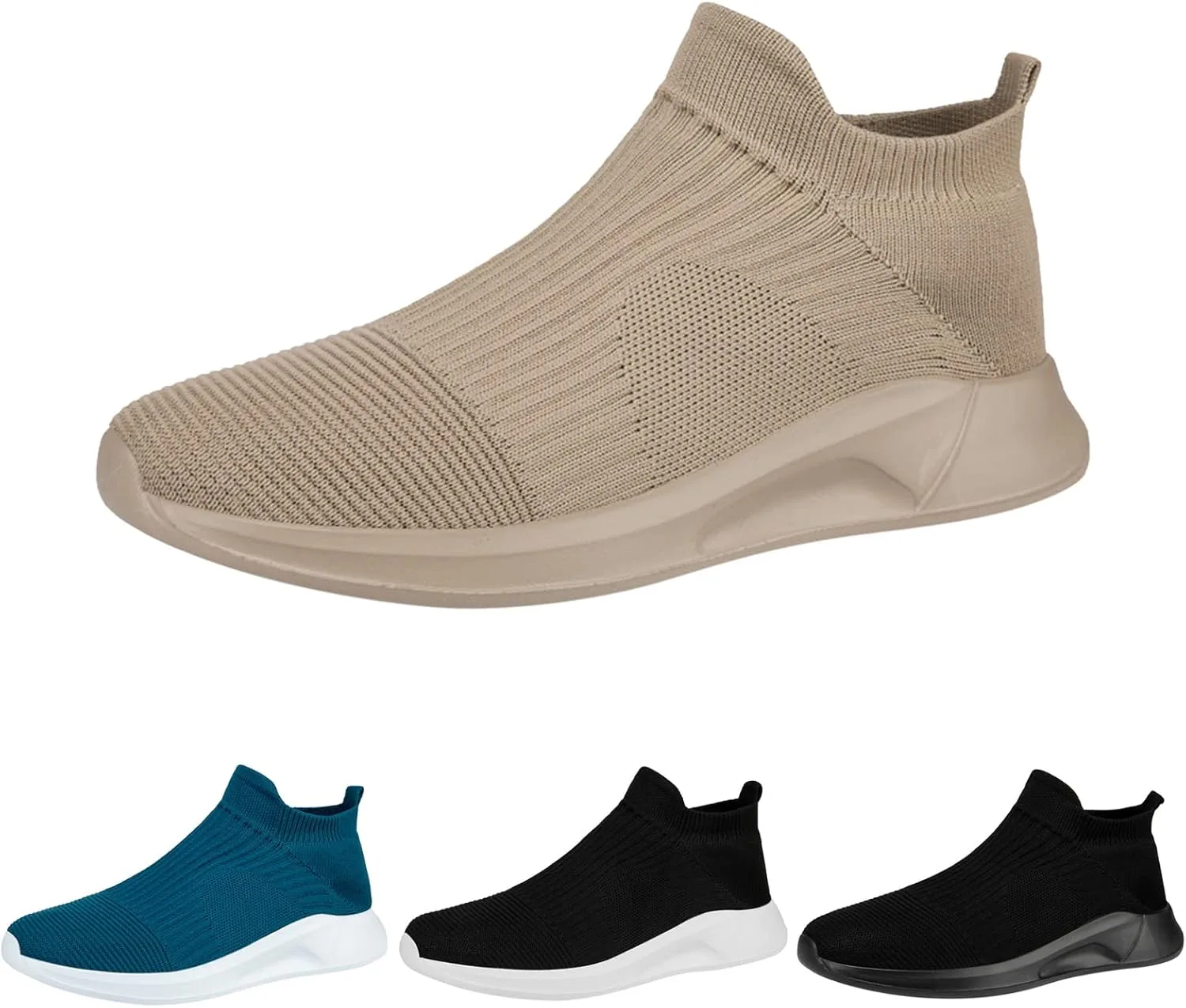 Подставка для мужской обуви: кроссовки, модная весенне-летняя спортивная обувь для мужчин, плоская подошва, легкие, без шнурков, тканая сетка, дышащие, удобные, однотонные, повседневные Generisch, хаки — фото 3