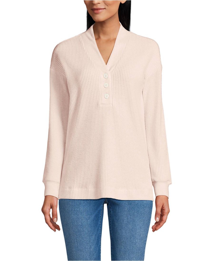 

Женская футболка-поло с длинными рукавами и вафельным воротником-шалью Lands' End, Blossom heather