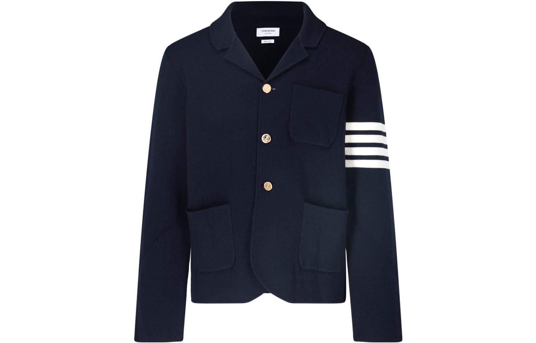 

THOM BROWNE Четырехполосный трикотажный блейзер, Dark Blue