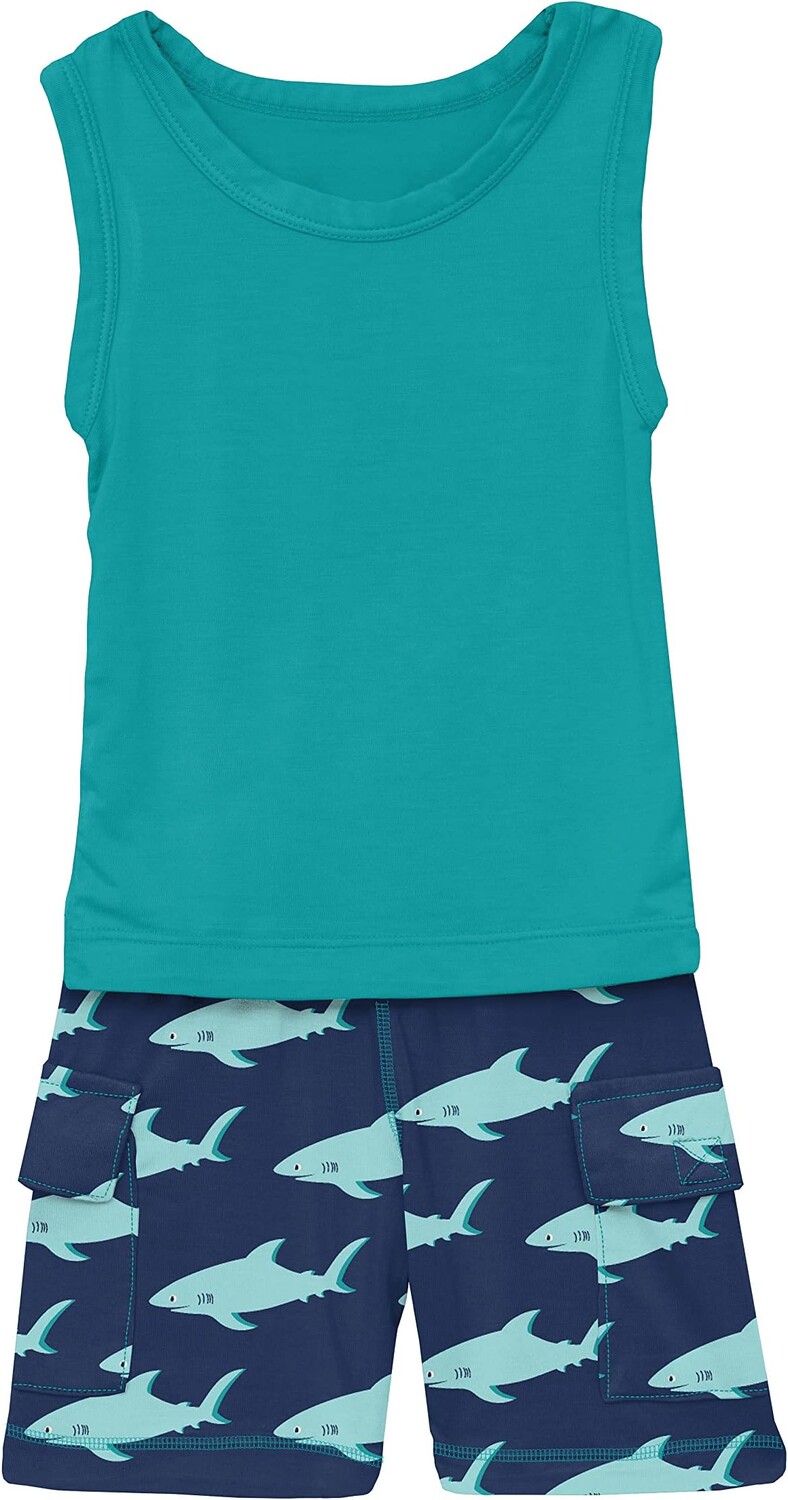 

Детский набор Kickee Pants Tank & Cargo Shorts Outfit Set, цвет Flag Blue Sharky