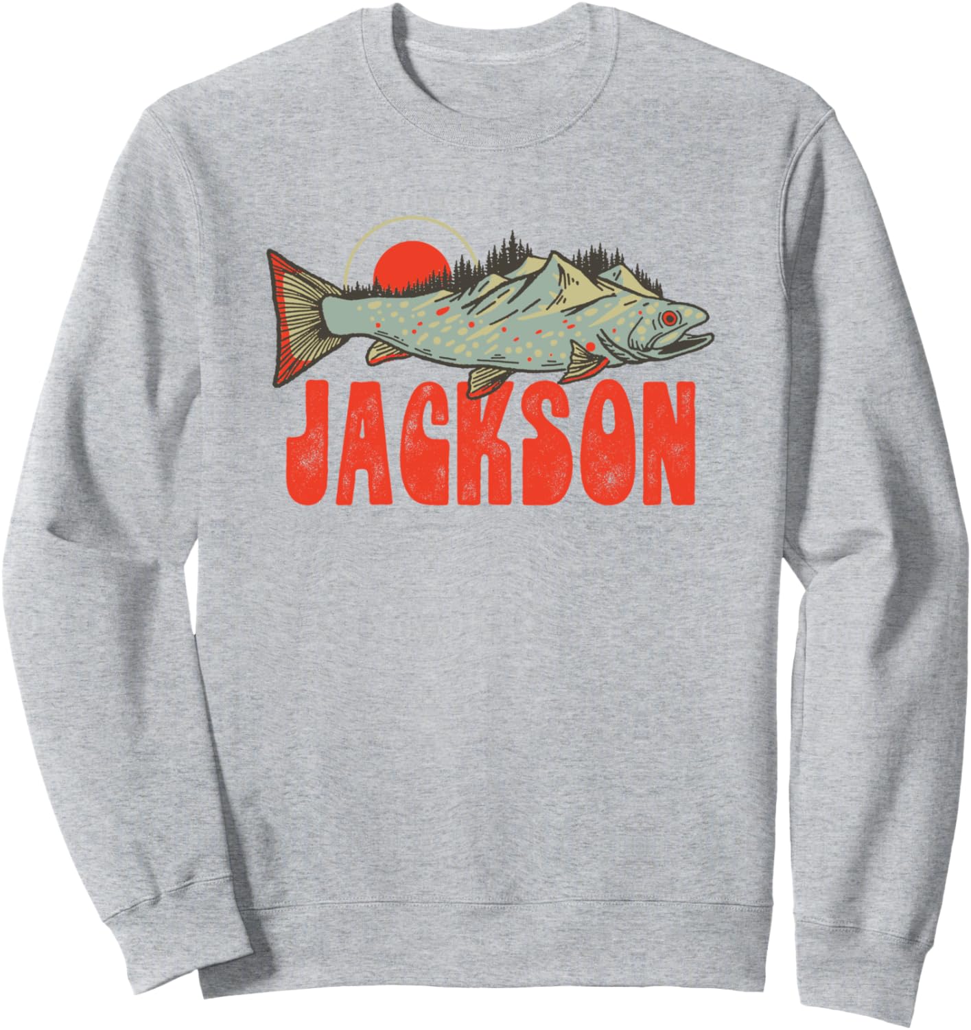 

Винтажная рыболовная толстовка Jackson Trees Trout & Mountains Jackson Hole Giant Step Design Co., серый