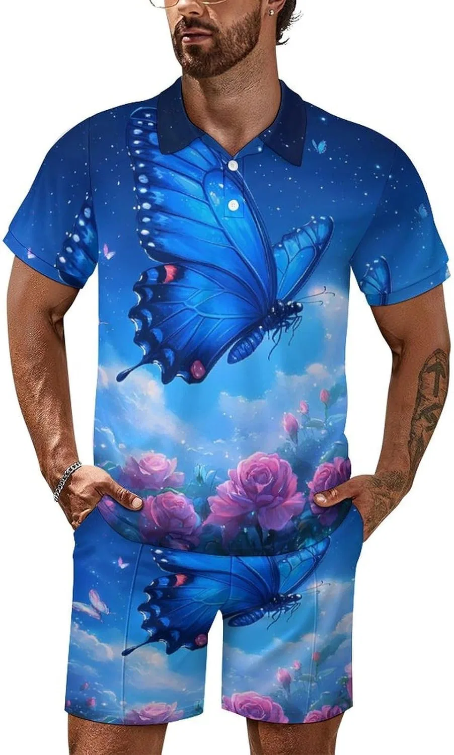 Мужской спортивный костюм с принтом, Blue Butterflies, 2 предмета, Style