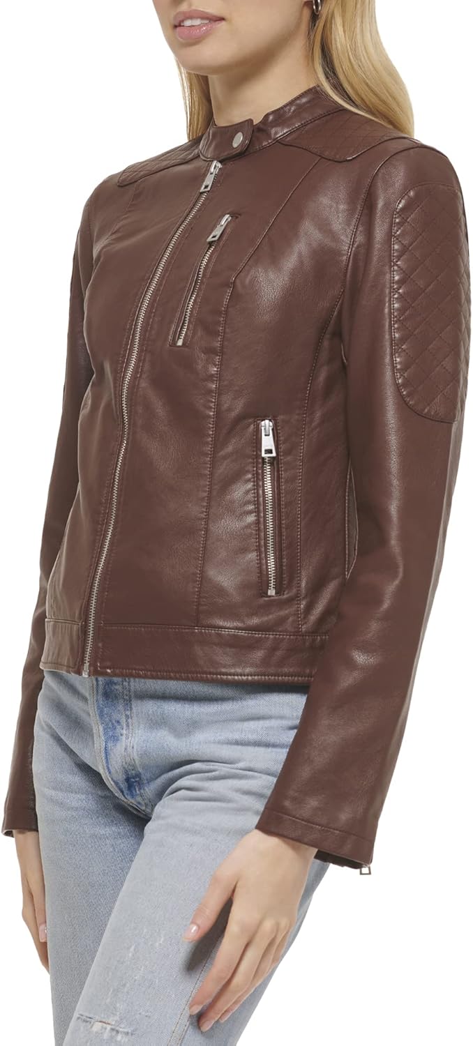 Женская куртка для мотокросса Levi's из искусственной кожи (стандартная и плюс), Dark Brown — фото 3
