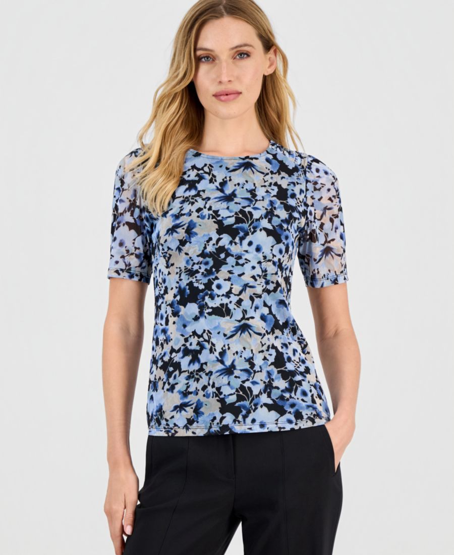 

Женская футболка с коротким рукавом из сетчатой ткани с принтом Anne Klein, Anne Black Multi, Черный, Женская футболка с коротким рукавом из сетчатой ткани с принтом Anne Klein, Anne Black Multi