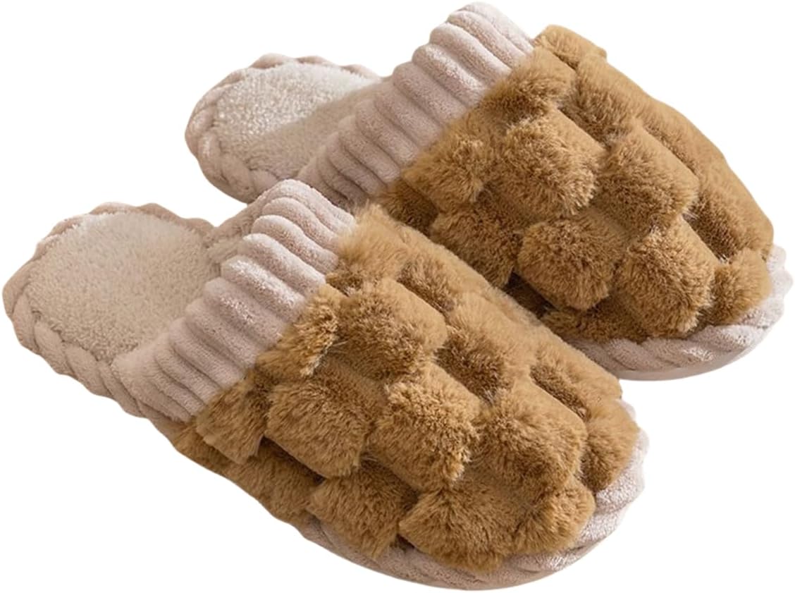 

Женские плюшевые тапочки в клетку, теплые уютные нескользящие тапочки, удобная домашняя обувь, зимние мужские Generic, коричневый