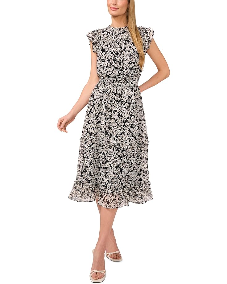 

Платье CeCe Flutter Sleeve Smocked Waist Midi Dress, цвет Rich Black