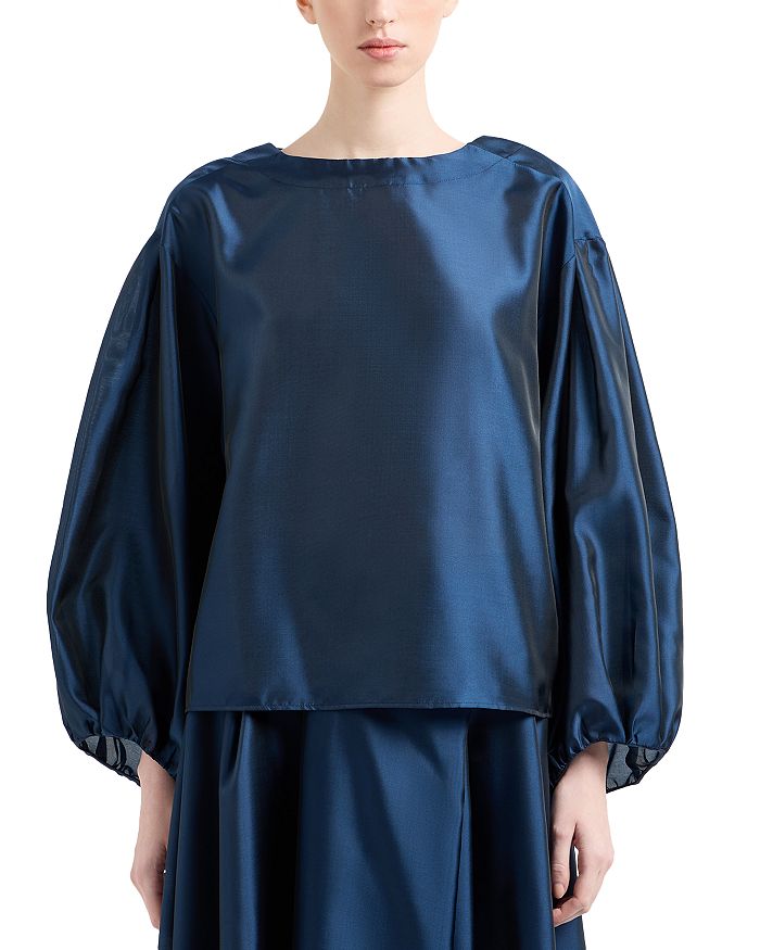 

Блузка с блестящими муслиновыми рукавами-фонариками Emporio Armani, синий