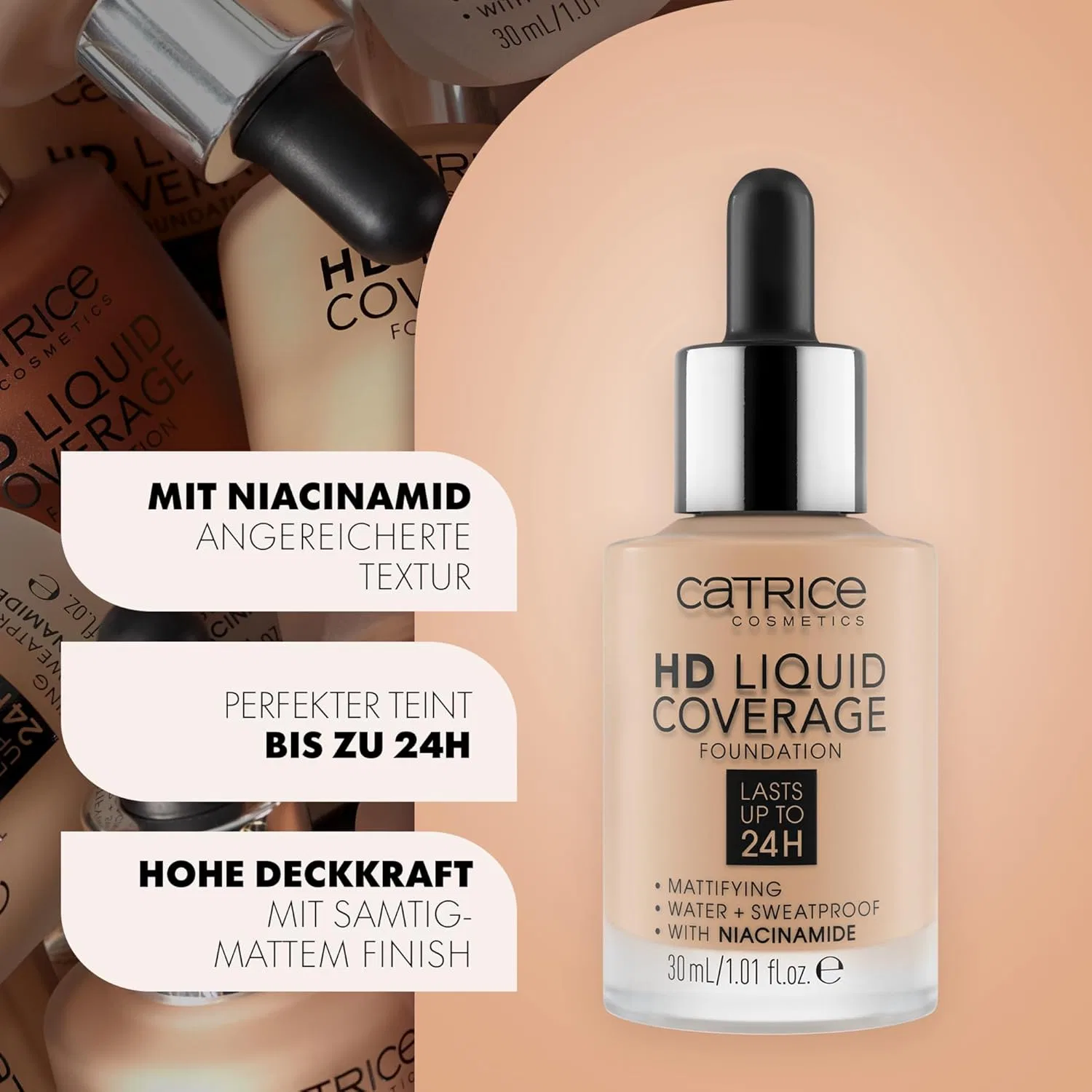 Тональный крем Catrice HD Liquid Coverage Foundation Catrice, 020 Pink Beige — фото 4