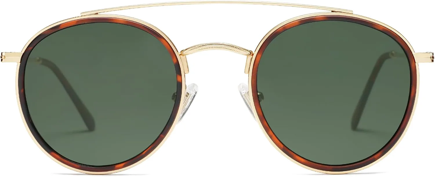 

Солнцезащитные очки SOJOS в стиле ретро-винтаж, круглые, поляризованные, для женщин и мужчин, с маленькой двойной перемычкой, модель SJ1104, Brown Tortoise/Green