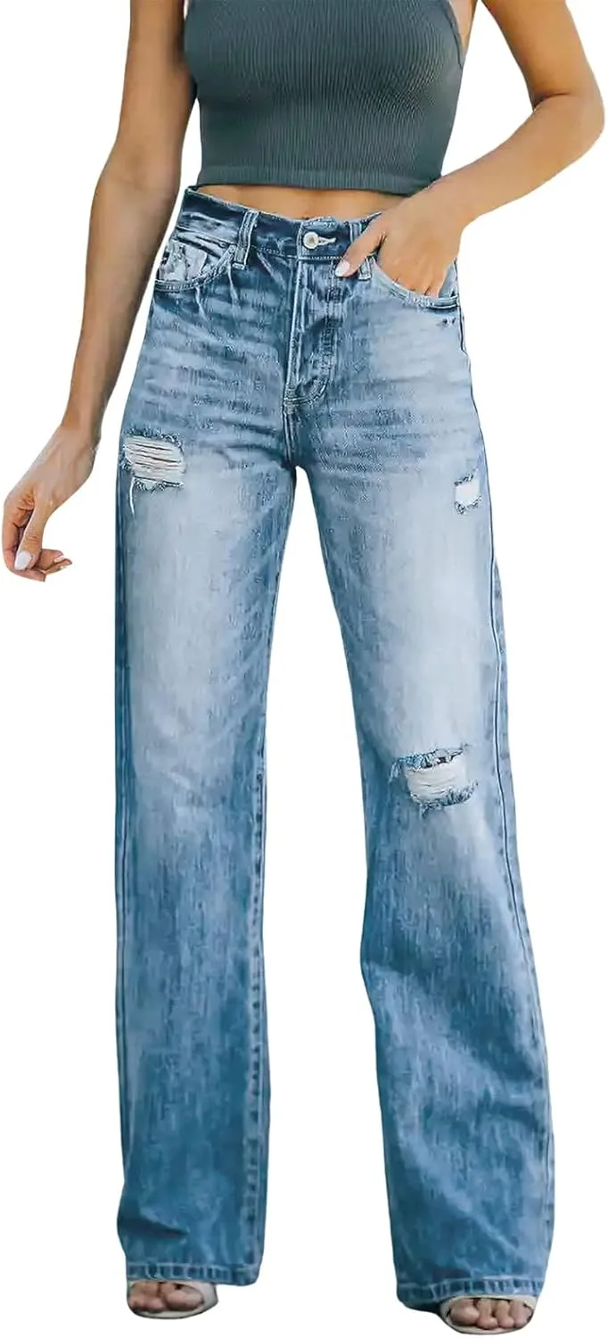 

Джинсы женские прямые рваные