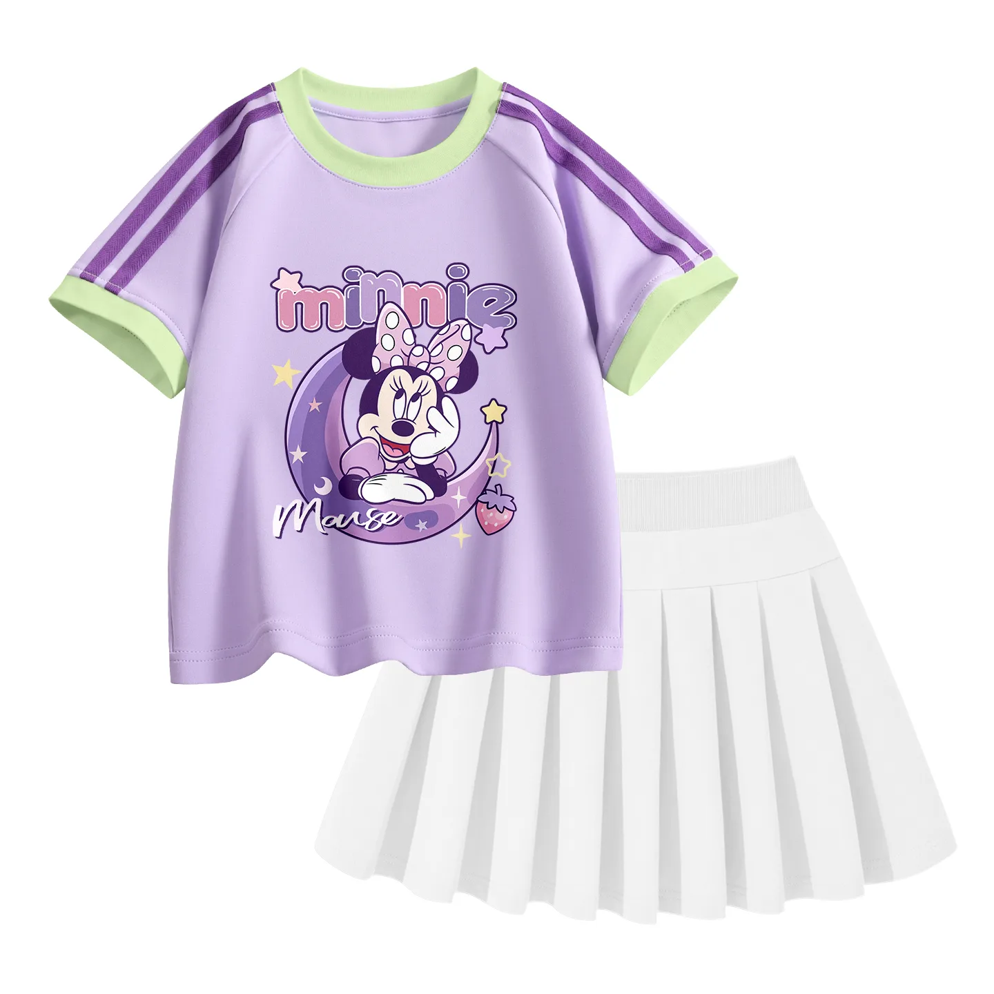 Детский комплект из юбки и тонкой короткой футболки с круглым вырезом Disney, Di Moon Bunny Purple+Solid Color White