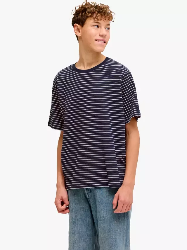 Детская полосатая футболка с коротким рукавом, темно-синий пиджак Jack & Jones