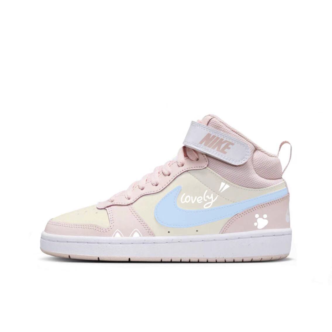 

Розово- конфетные Court устойчивые к истиранию мид-топ детские скейтбординг кроссовки Pink White для подростков Nike, розовый