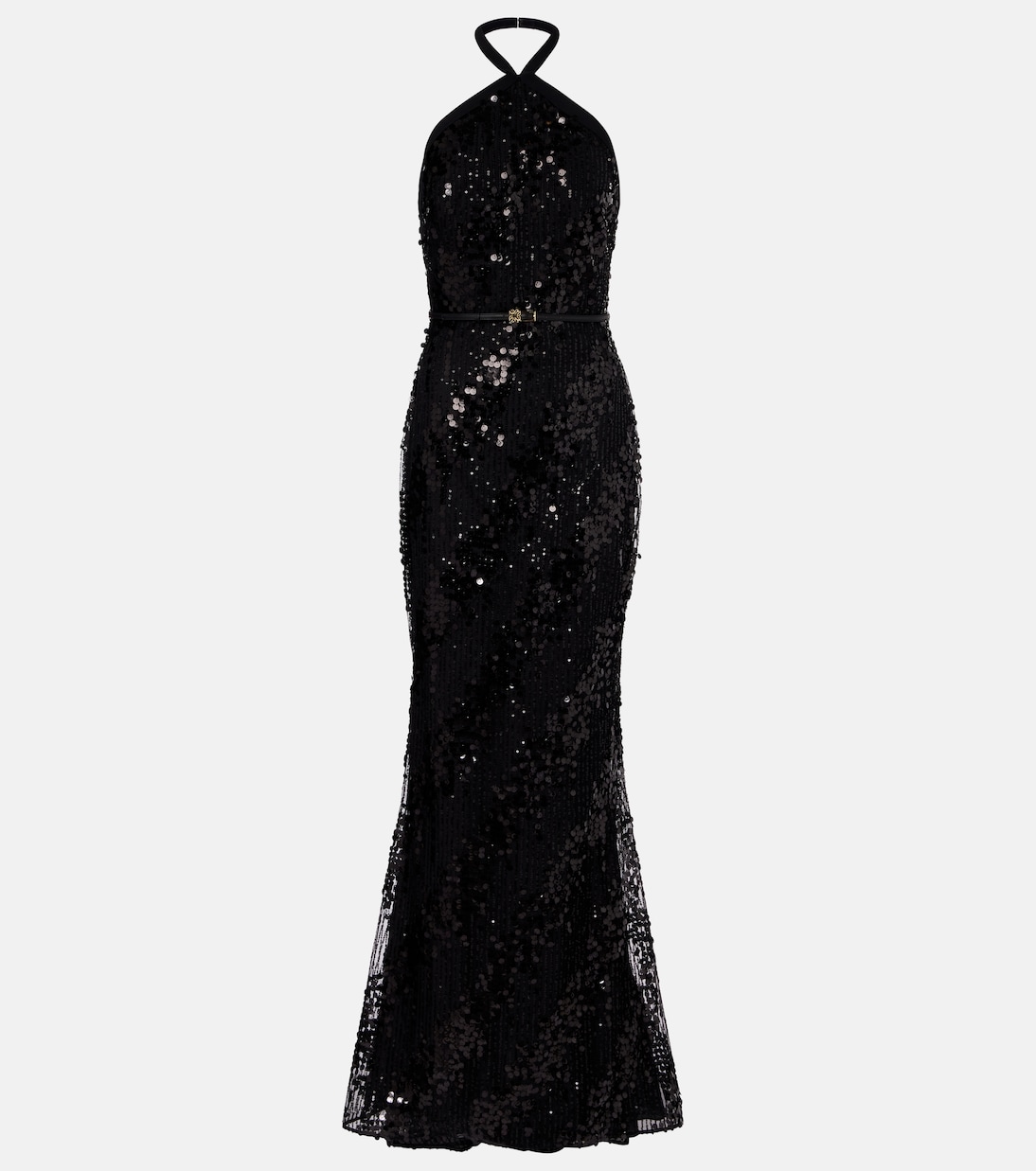 

Платье из смесового шелка с блестками и вырезом халтер Elie Saab, черный