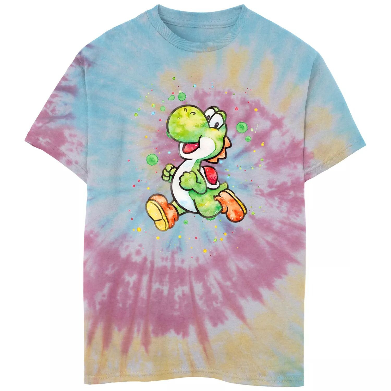 

Футболка с рисунком Tie Dye с акварельными брызгами для мальчиков 8–20 лет Nintendo Super Mario Yoshi Licensed Character