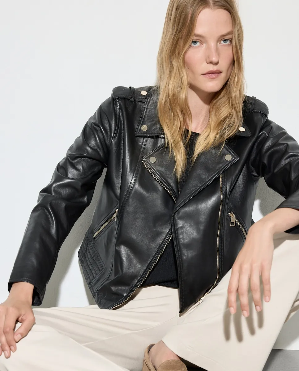 

Женская поношенная байкерская куртка Woman El Corte Inglés, черный