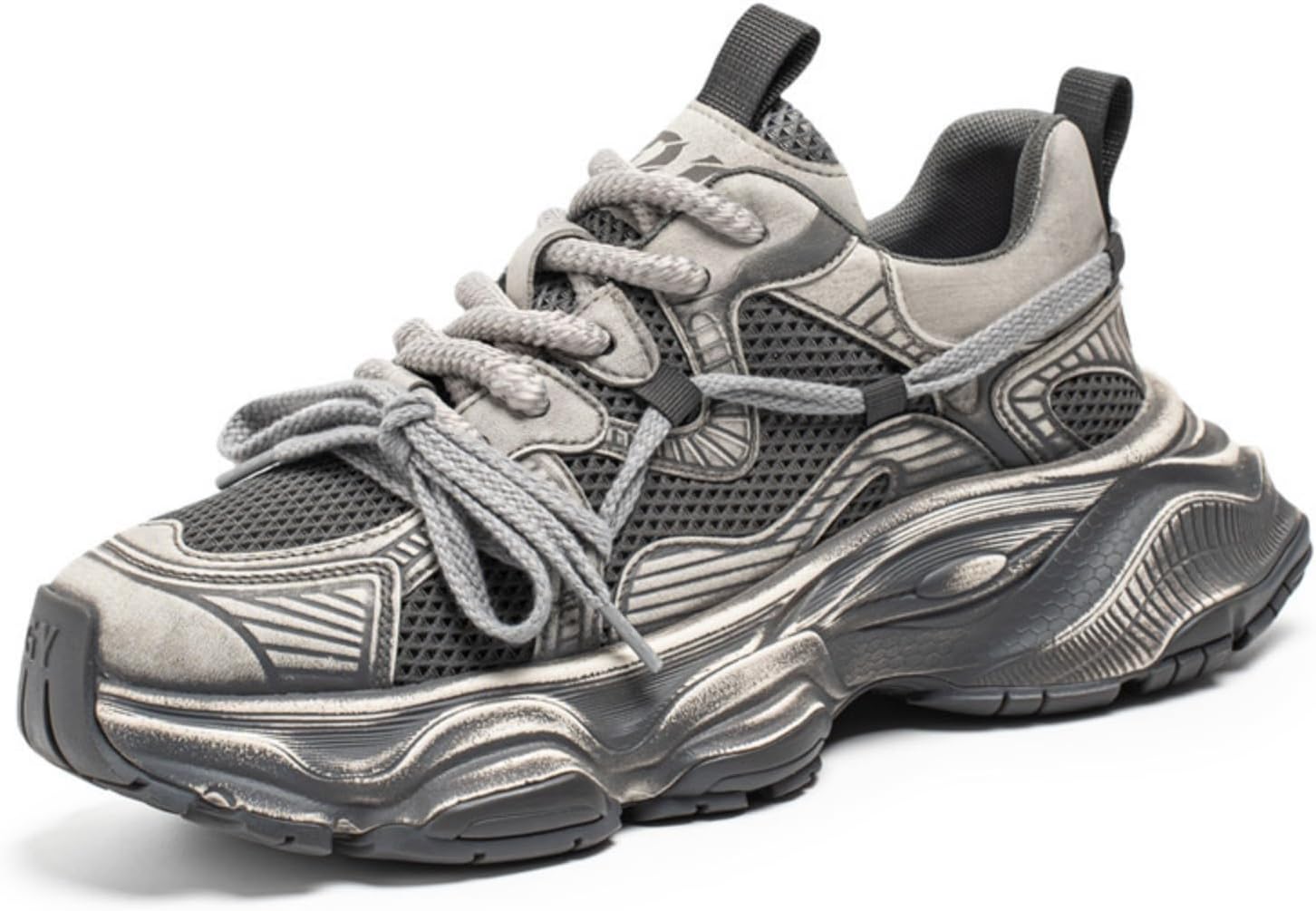 

Мужские кроссовки Netehadi, дышащие, с сеткой, на массивной платформе, с шнуровкой, повседневные, стильные, с нескользящей подошвой, с округлым носком, для прогулок и тенниса, кроссовки в стиле «папа», серый