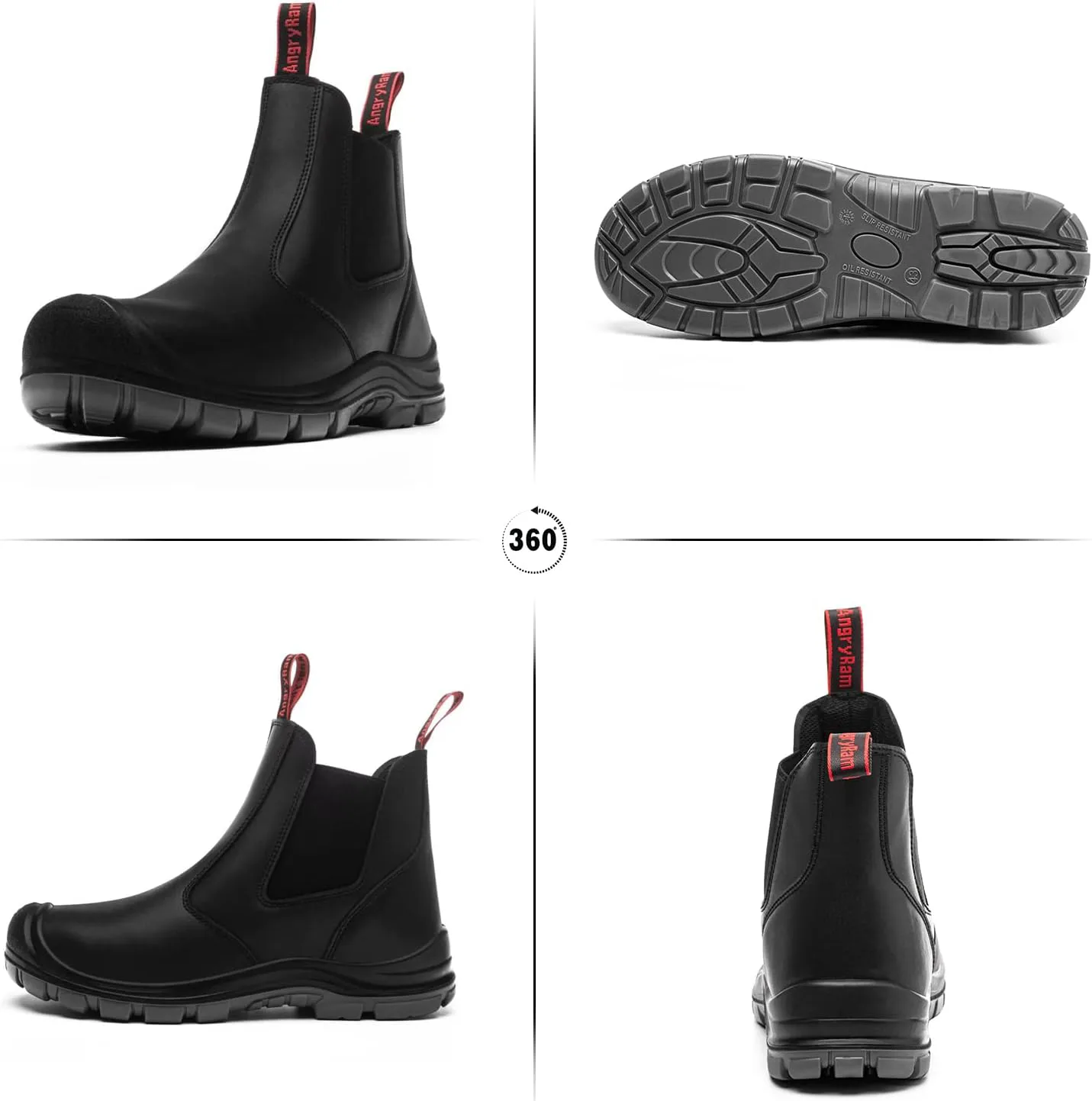 

Мужские рабочие ботинки ANGRYRAM с защитным стальным носком, водонепроницаемые челси для промышленности и строительства, легкие, удобные, с противоскользящей подошвой, черный