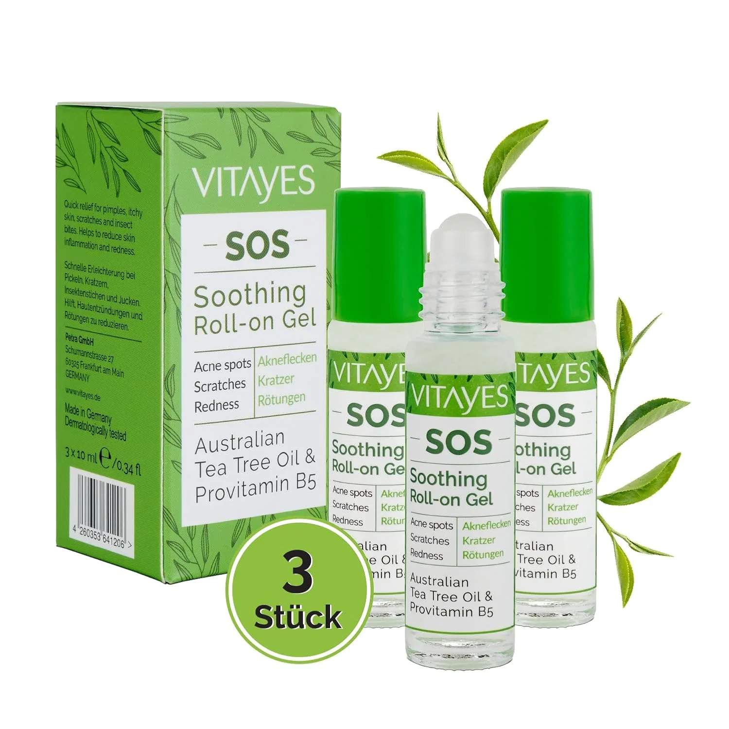 Крем для лица VITAYES — Роликовый карандаш SOS Organic Tea Tree Oil от прыщей и акне, 10 мл