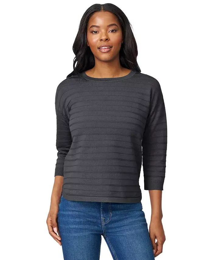 

Женский свитер в рубчик с османской резинкой и круглым вырезом, рукава 3/4 Melissa Paige, серый