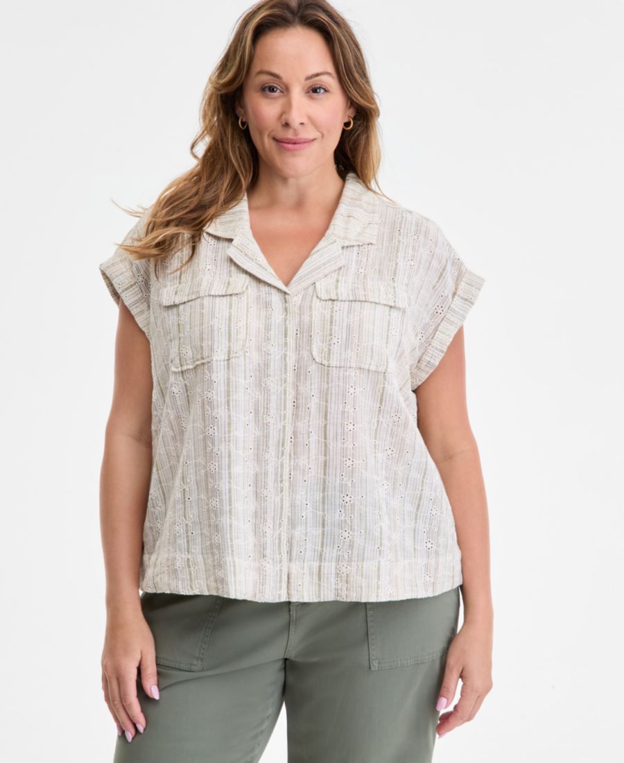 

Модная рубашка без рукавов больших размеров в стиле летучая мышь Liverpool Los Angeles, Green/Tan Stripe