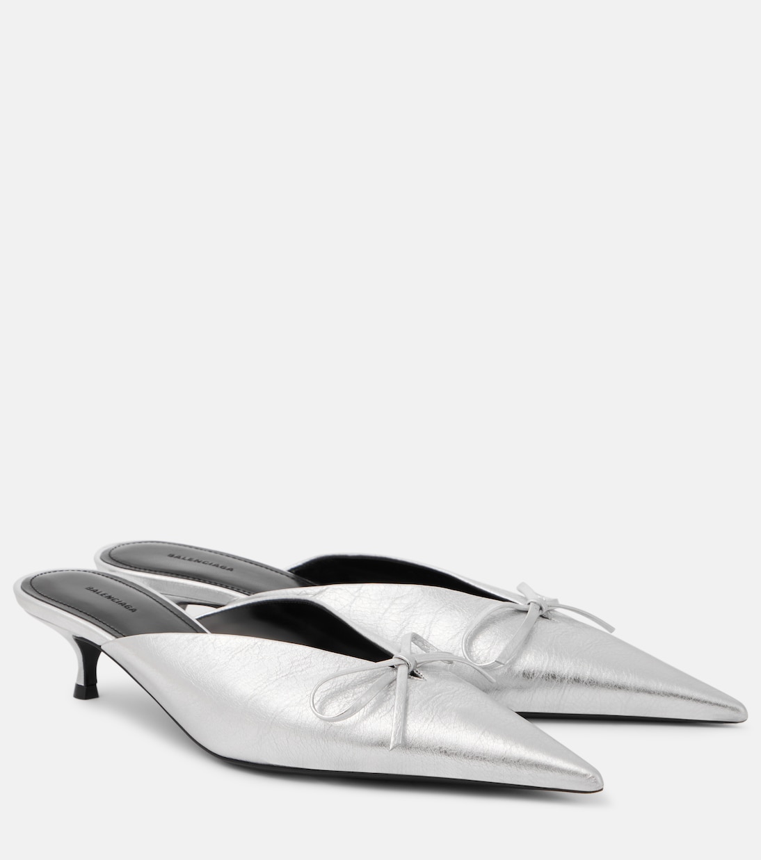 Босоножки Bow 40 с металлизированной кожей и ножом Balenciaga, серебряный