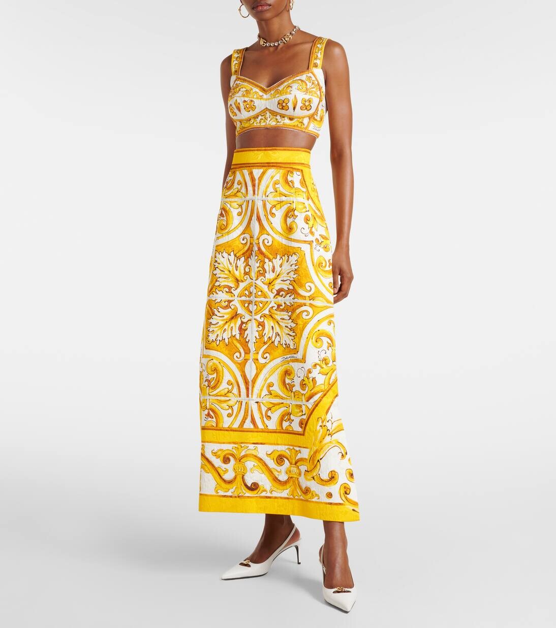 Юбка миди из парчи майолика Dolce&Gabbana, цвет mix maiolica giallo — фото 2