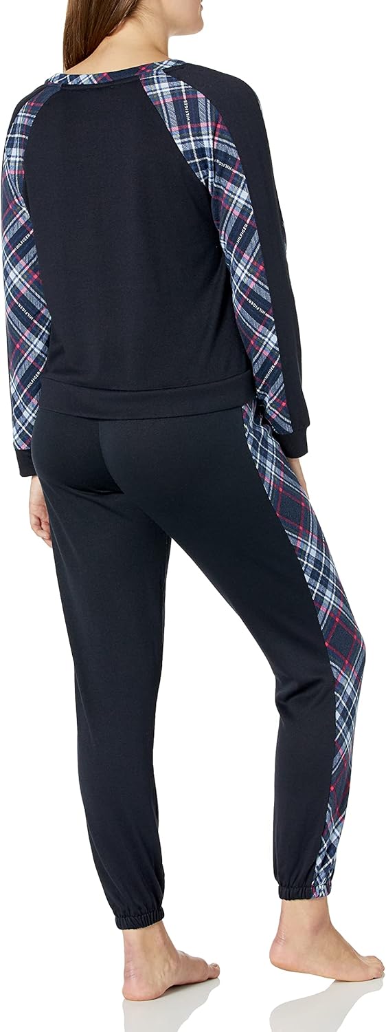 Пижамный комплект Tommy Hilfiger Hacci с длинным рукавом и джоггерами, женский, Tommy Tartan Logo Plaid — фото 2