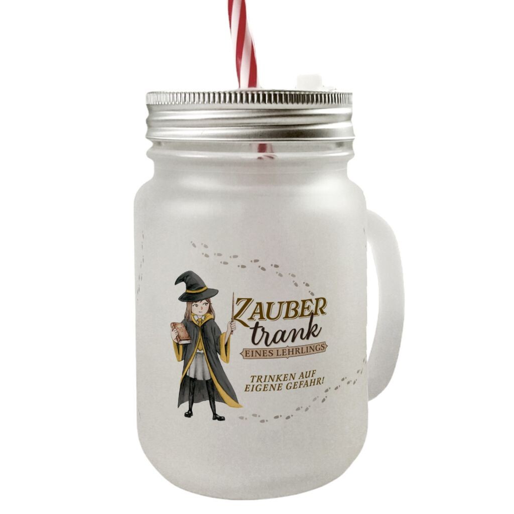 

Желтый стакан для питья с ручкой и крышкой Magic Potion Mason Jar с надписью Magic Student speecheese, серый