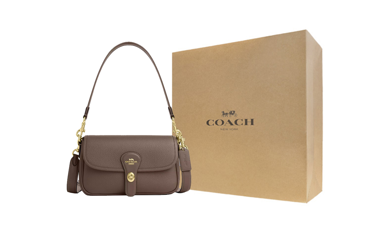 

COACH Сумка через плечо из зернистой кожи личи среднего размера для женщин золотистая с тёмным драгоценным камнем