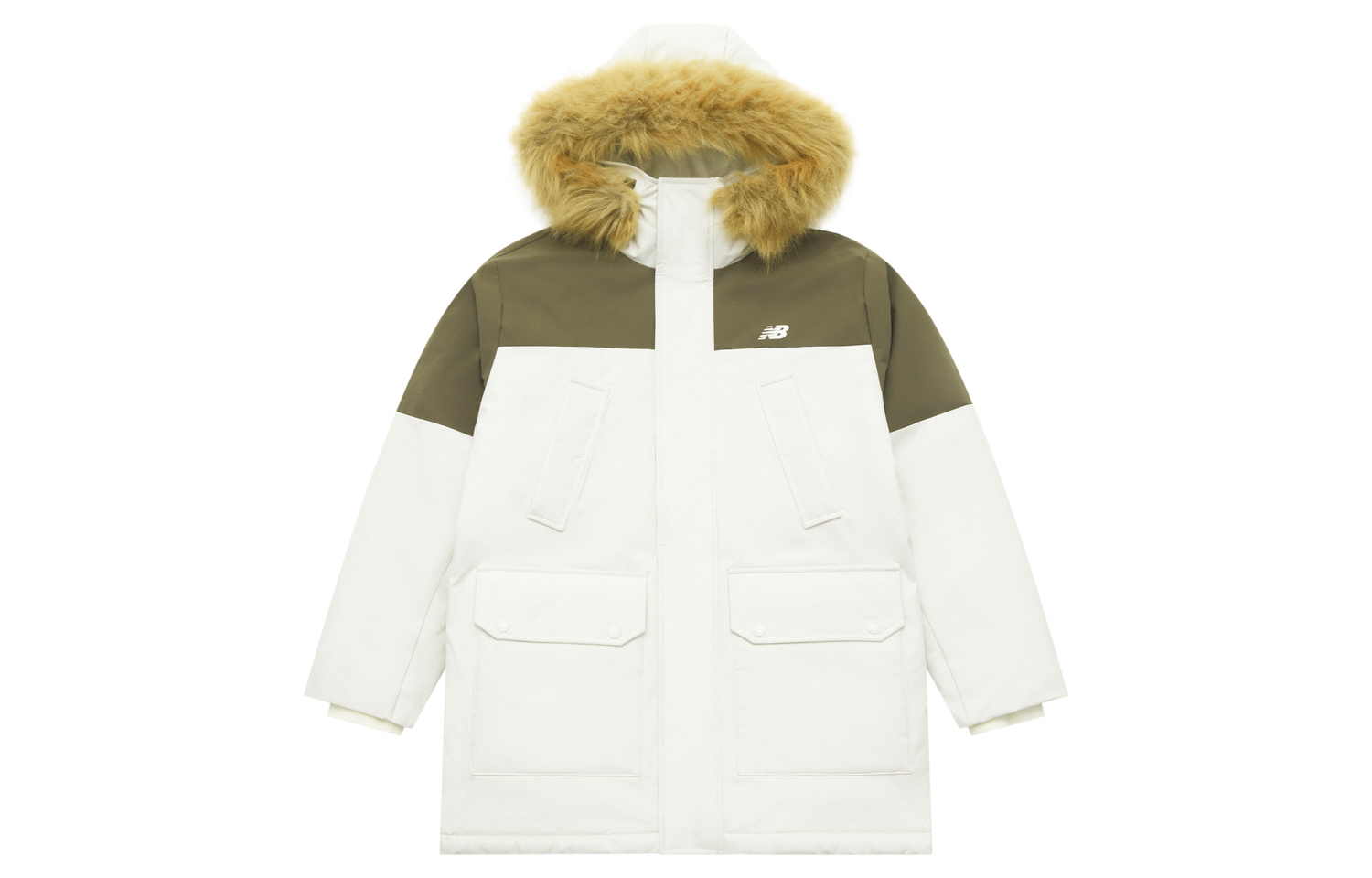 

Длинное парка с капюшоном мужская утепленная пуховая куртка New Balance белый с меховым воротником