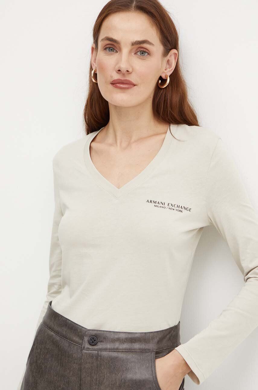 

Хлопковый топ с длинными рукавами Armani Exchange, бежевый
