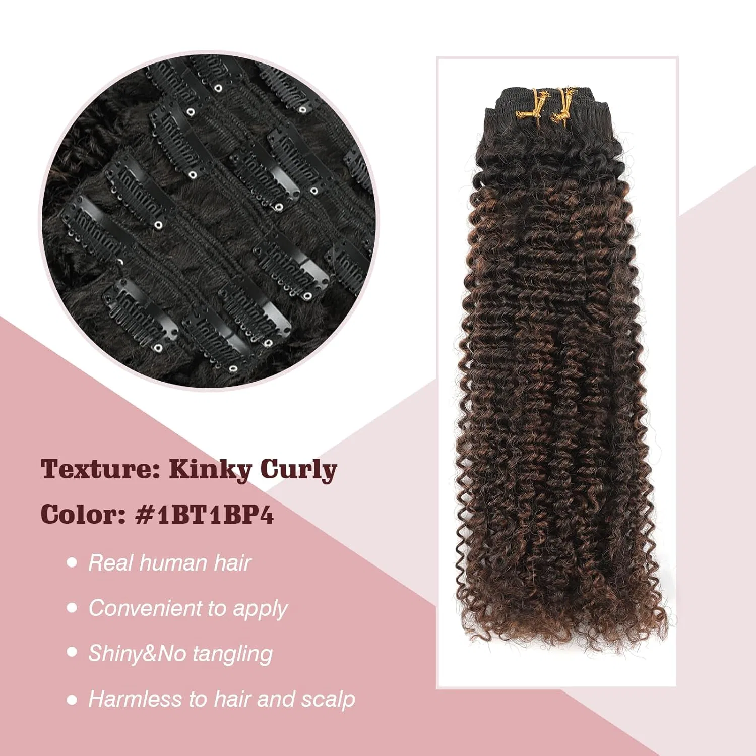 Накладные волосы на заколках «Kinky Curly» 35 см от Sixstarhair ‎Sixstarhair, Kinky Curly (#1Bt1Bp4) — фото 3