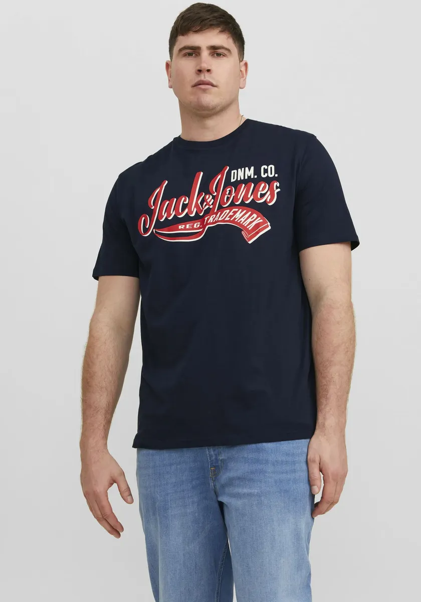 

Рубашка с круглым вырезом Jack & Jones PlusSize "JJELOGO TEE SS O-NECK 2 COL 23/24 PLS", синий