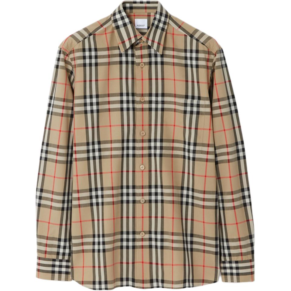 

Винтажная клетчатая хлопковая рубашка Burberry, бежевая + оригинальная коробка