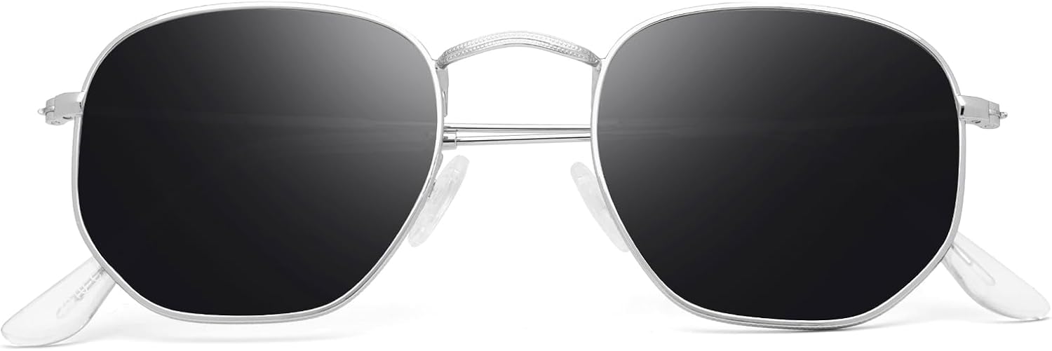 

Поляризованные солнцезащитные очки для женщин и мужчин. Модные квадратные, шестиугольные, плоские, зеркальные солнцезащитные очки с защитой от УФ-излучения YWWPMDOF, A31-silver/Grey/Clear