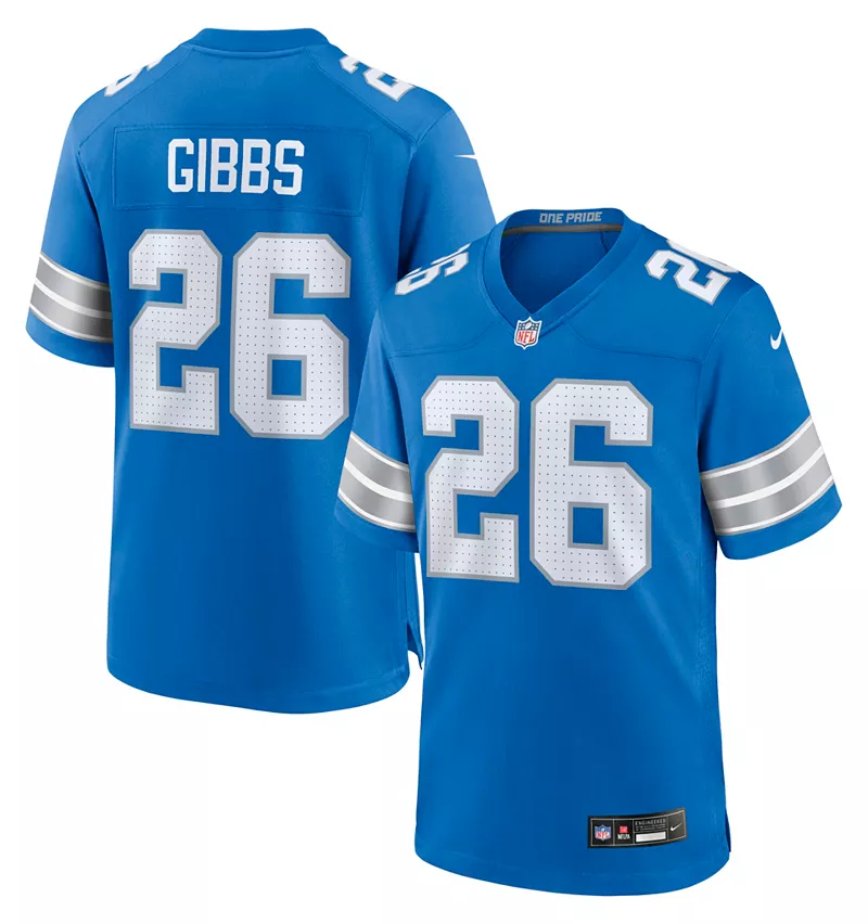 

Мужская синяя игровая майка Nike Detroit Lions Jahmyr Gibbs #26