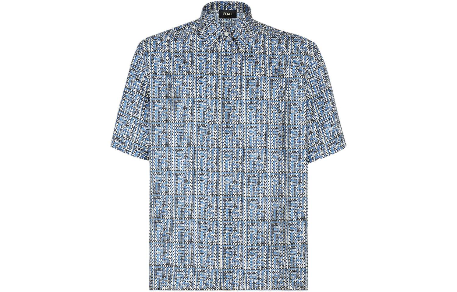 

Рубашка с коротким рукавом из жаккардовой ткани FF Fendi, синий