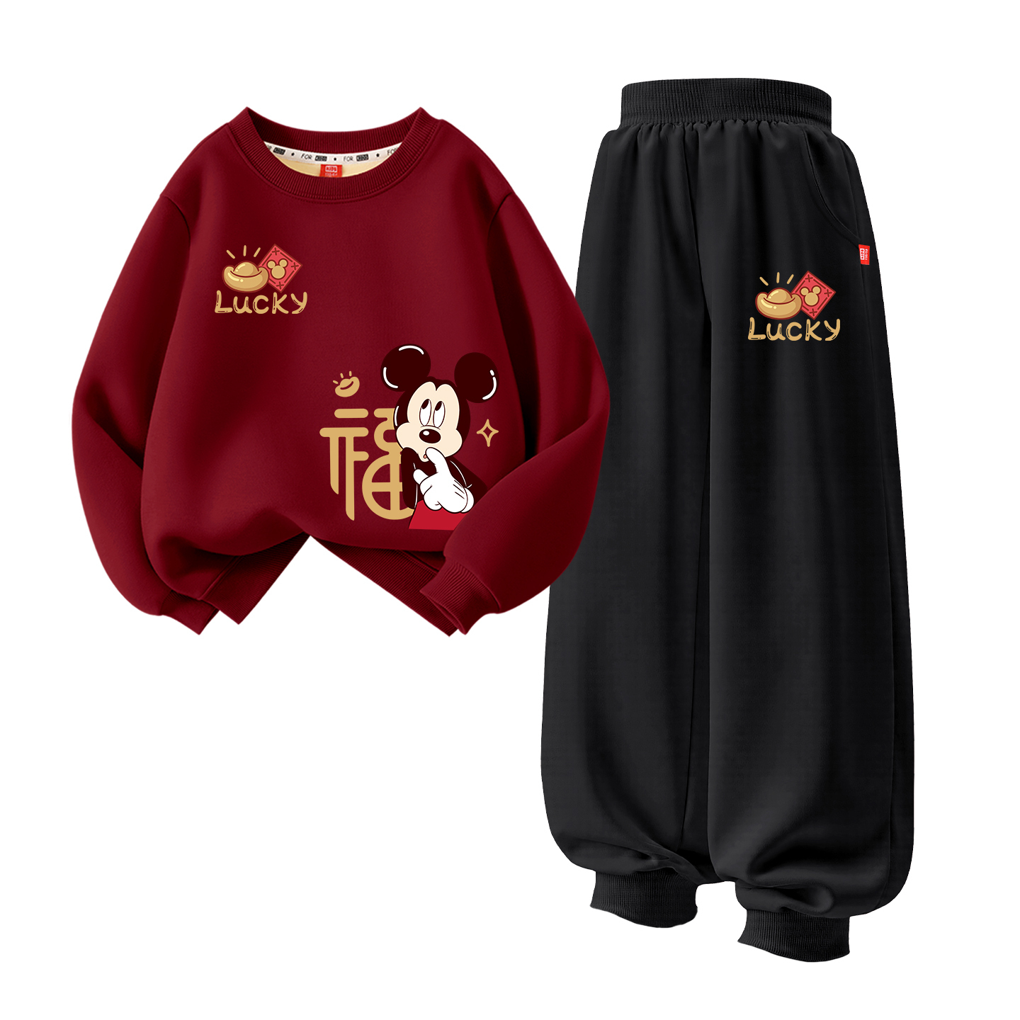 Детская повседневная спортивная одежда Disney, [thickened and fleece-lined]daliyuan coin k бордовый+dianyuan coin k серый — фото 3