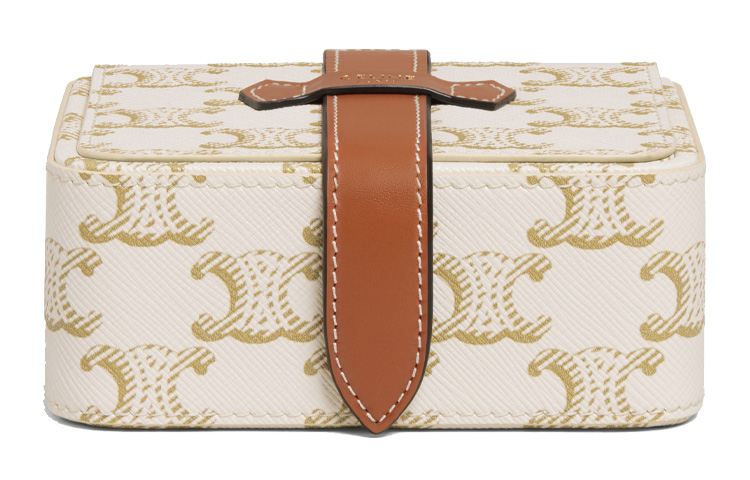 

Триумф Канвас и коровья кожа шкатулка для украшений, дорожная косметичка, косметичка Трампетс унисекс белый CELINE, Set (Bag+Dust Bag)