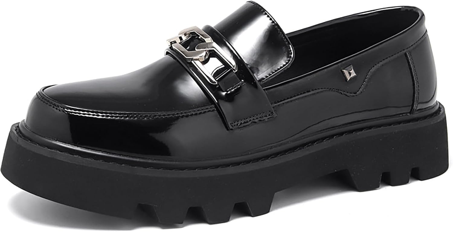 

Мужские кожаные лоферы с платформой без шнурков, модные, дышащие, с нескользящей подошвой, деловые, повседневные, пенни-лоферы для работы, вечеринок и свадеб Hdfdb, черный